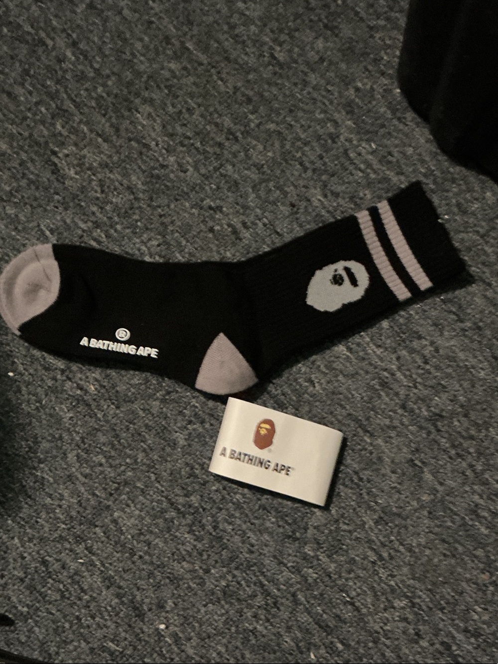 Bape Black Crew Socks with Gray Accents